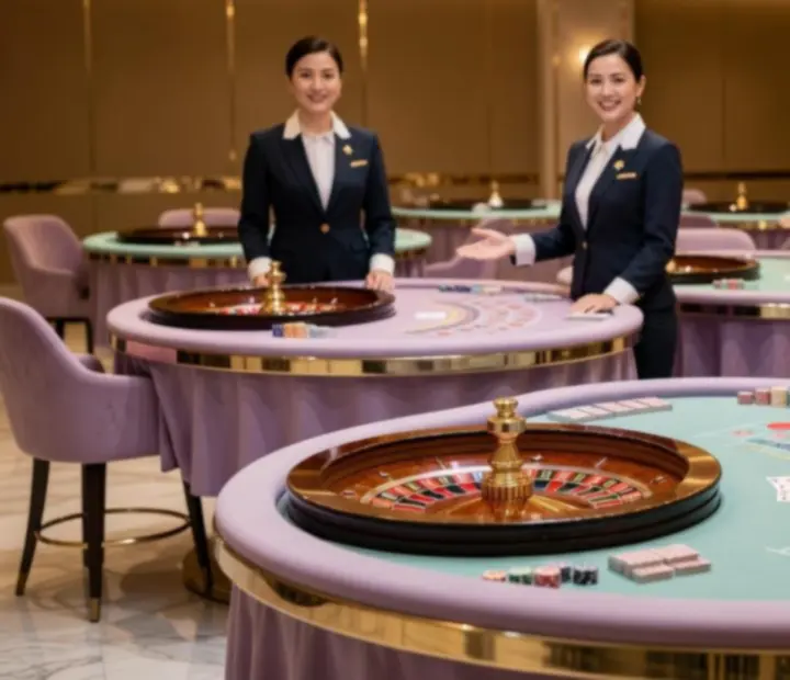 Stoły casino z ruletką i blackjackiem