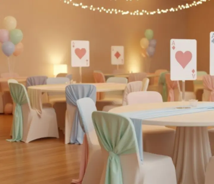 Pastelowa scenografia eventu w motywie casino przygotowana przez Henryk Grzybowski hg::code