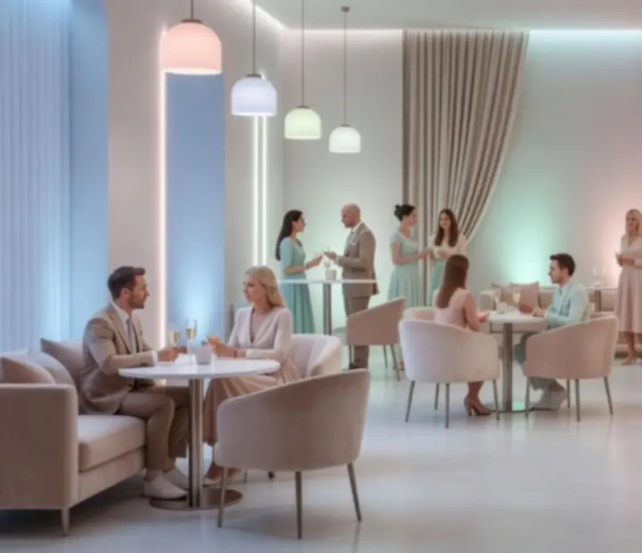 Pastelowe oświetlenie i dekoracje casino